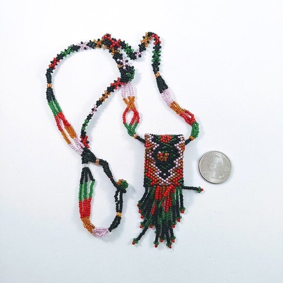 Handmade Seed Beads Fringe Pouch Necklace - Picture 7 of 13